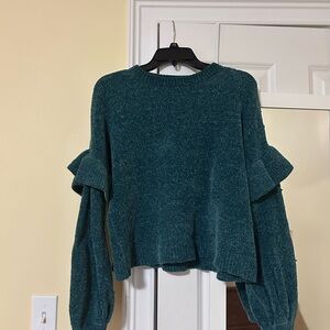 Teal Ruffle Sleeve Sweater